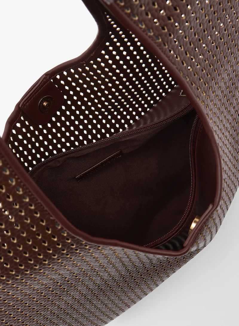 GLAMOROUS  Woven Shoulder Bag with Gold Hardware for Women | Best Price UAE